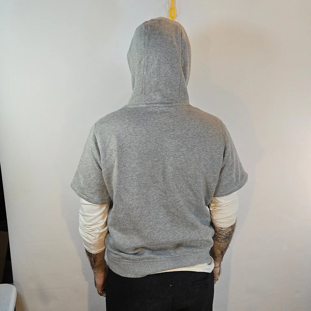 Nike‎ Men M Short Sleeve Hoodie Gray Blue Logo Pullover Malaysia Kangaroo Pocket